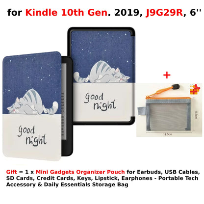 For Kindle 10th Generation Case + Mini Gadgets Organizer Pouch 6'' J9G29R 2019 Leather Cover Auto Wake/Sleep Kindle Skin Funda