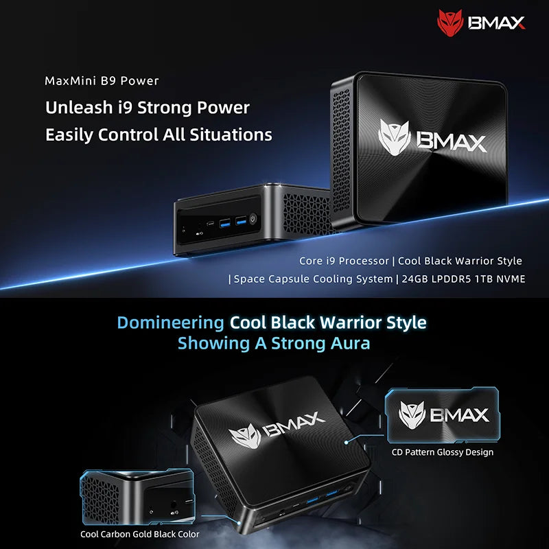 BMAX B9 Power Mini PC with Intel i9-12900HK 14-Core, 24GB DDR5 1TB NVMe SSD, Windows 11, Iris Xe Graphics, Dual 4K, WiFi 6