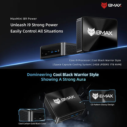 BMAX B9 Power Mini PC with Intel i9-12900HK 14-Core, 24GB DDR5 1TB NVMe SSD, Windows 11, Iris Xe Graphics, Dual 4K, WiFi 6