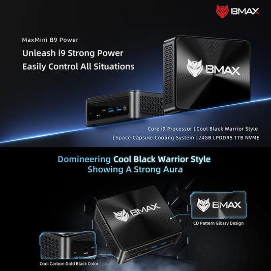BMAX B9 Power Mini PC with Intel i9-12900HK 14-Core, 24GB DDR5 1TB NVMe SSD, Windows 11, Iris Xe Graphics, Dual 4K, WiFi 6