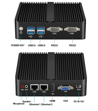 Fanless Mini Industrial PC Intel Celeron N5095 2x RS232 Serial Ports 2x Gigabit Ethernet Mini-PCIe Expansion Windows Linux