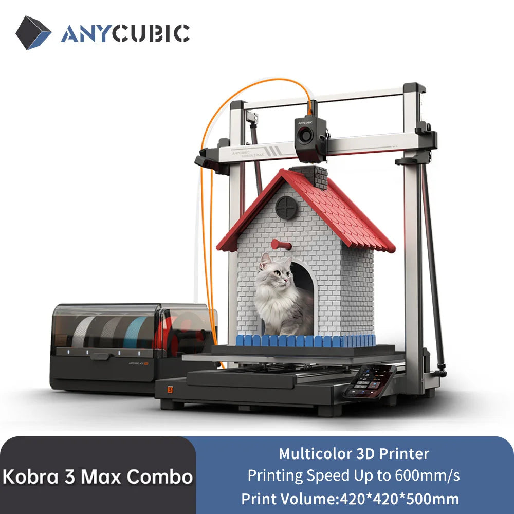 ANYCUBIC Kobra 3 Max FDM Multi Color 3D Printer with Up to 600mm/s Print Speed Build Volume 500*420*420mm Smart APP Control