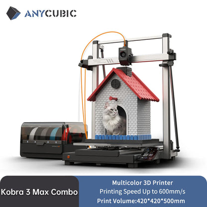 ANYCUBIC Kobra 3 Max FDM Multi Color 3D Printer with Up to 600mm/s Print Speed Build Volume 500*420*420mm Smart APP Control