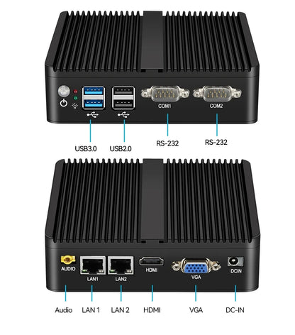 Fanless Mini Industrial PC Intel Celeron N5095 2x RS232 Serial Ports 2x Gigabit Ethernet Mini-PCIe Expansion Windows Linux