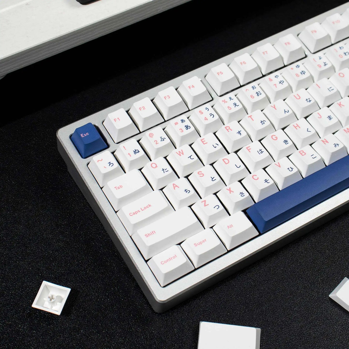 Minimalist White Blue Japanese PBT Keycaps Cherry Profile Dye-Sublimated Keycap Set for Mx Cherry Switch Mechanical Keyboard Kit