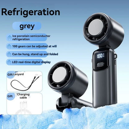 JPNPL Hanging Ice Pack Handheld High-speed Fan Folding 100 Speed Infinitely Adjustable Fan Portable For Outdoor Neck