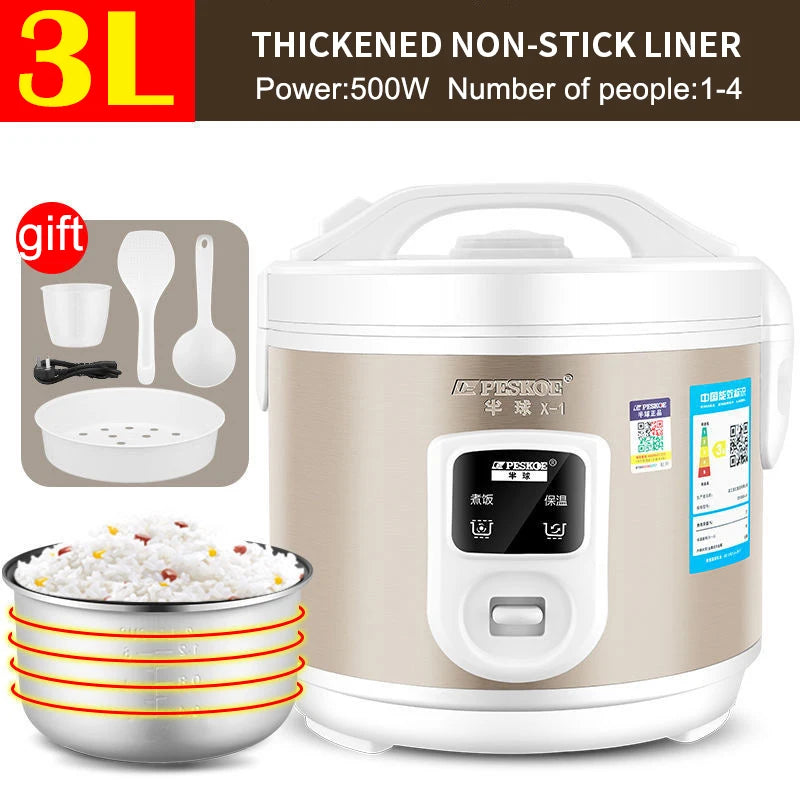 Peskoe Mini Rice Cooker, Old-Fashioned 1-2-3 Person Non-Stick Surface Cooking Rice Cooker, Multi-Function Household 2L 3L 4L 5L