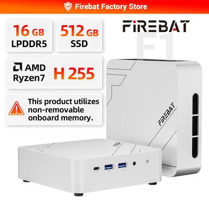 FIREBAT F1 MINI PC AMD Ryzen 7 H255 LPDDR5 16GB RAM 512GB SSD WIFI6 BT5.2 Portable Desktop MINI-PC Windows 11 Desktop Computer