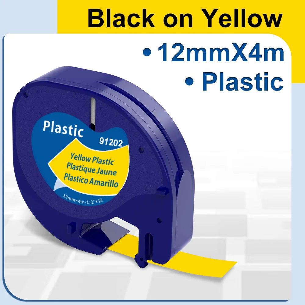 91200 91331 Compatible for Dymo Letra Tag Plastic Tape 12mm*4m Black on White LT 91331 12267 LT 91201 12267 for LT-100H LT-100