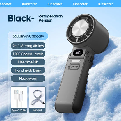 Kinscoter New Cooling Handheld Fan 3600mAh Foldable Portable Fan 100-Level Free Control High Speed Mini Personal Fan With Lanyar