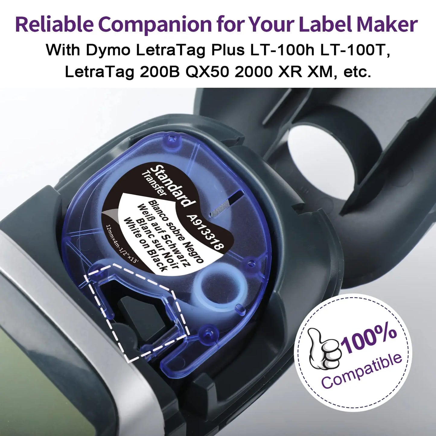 91200 91331 Compatible for Dymo Letra Tag Plastic Tape 12mm*4m Black on White LT 91331 12267 LT 91201 12267 for LT-100H LT-100