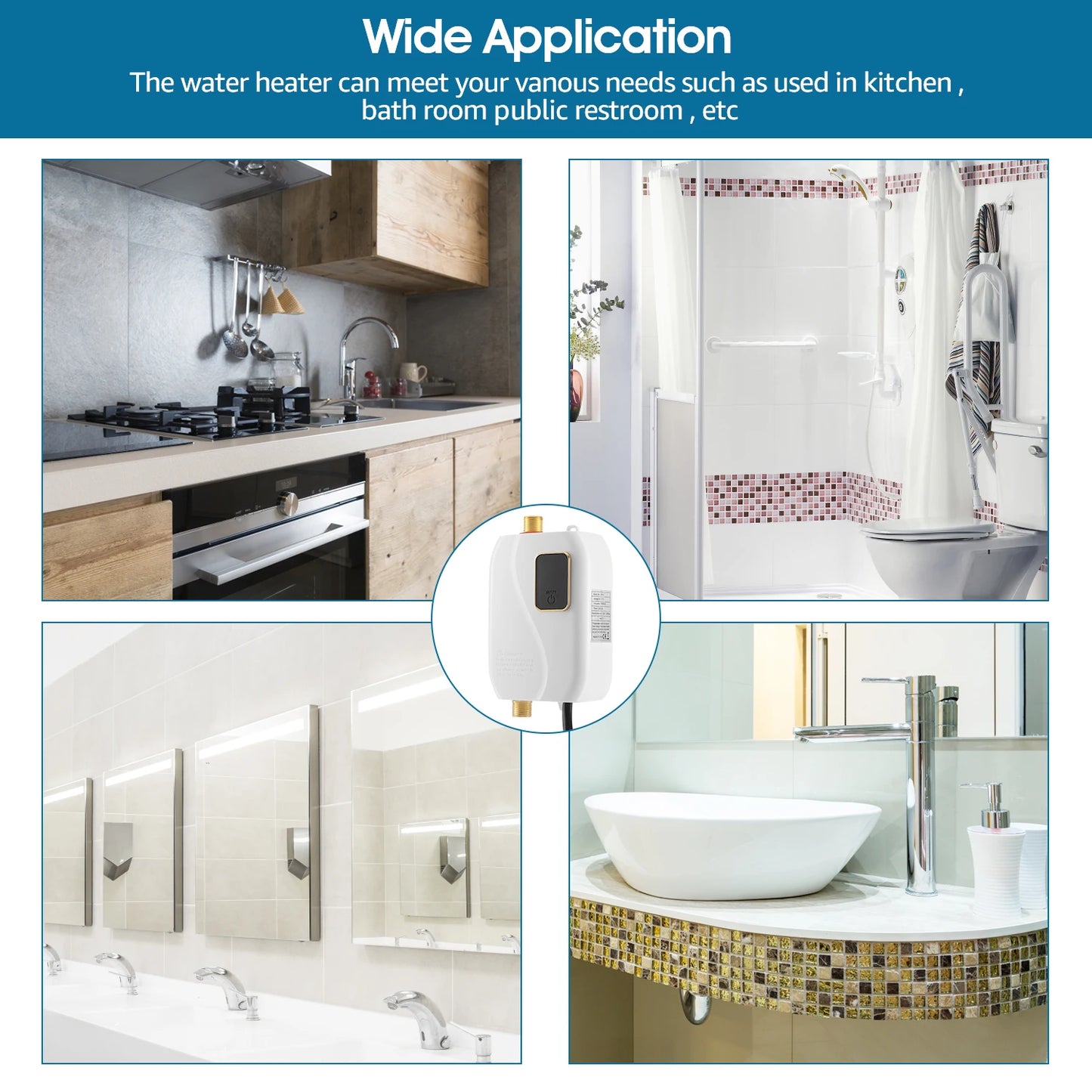 Electric Tankless Water Heater Instant Hot Shower Kitchen Heater 110V 3000W US