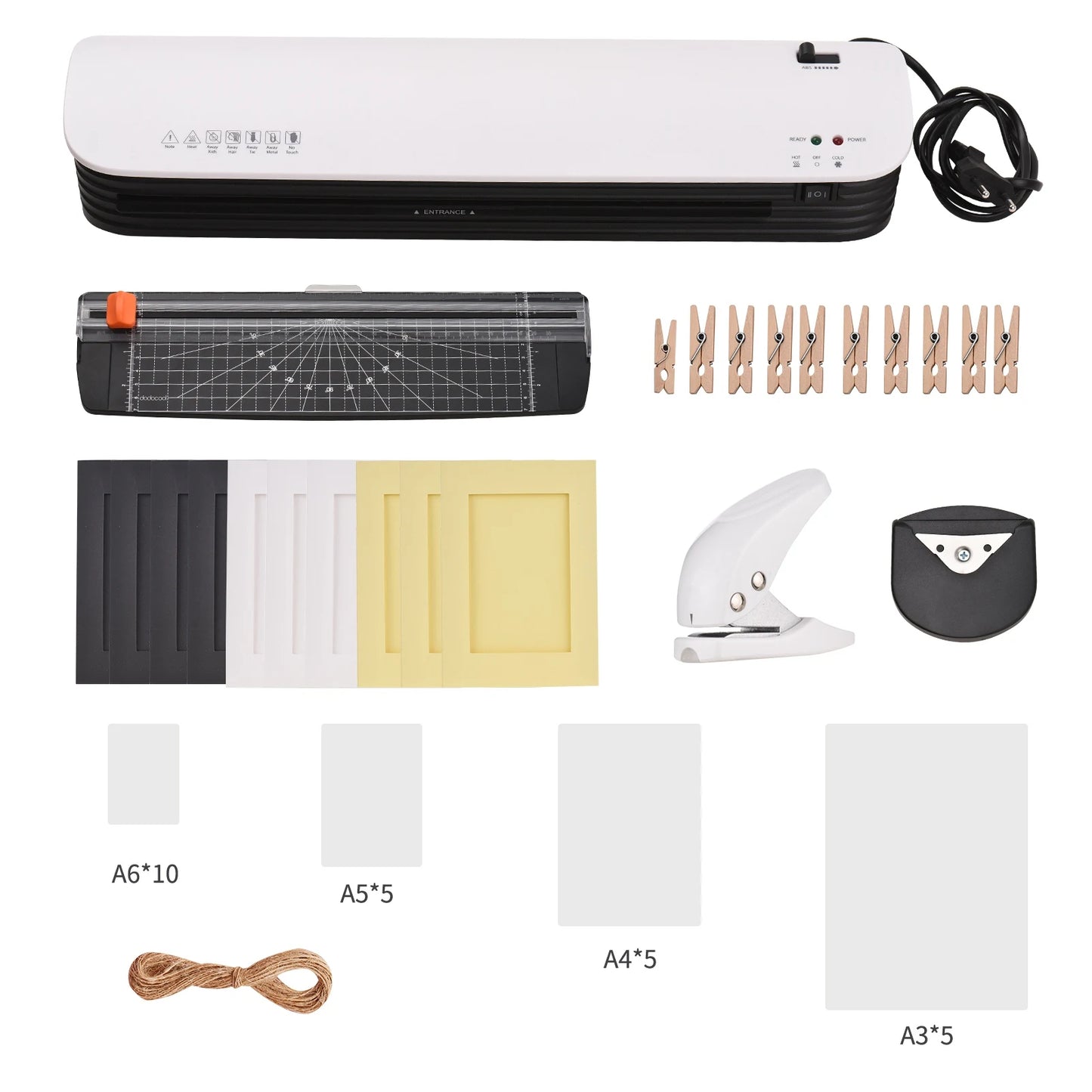 SL399 Laminator Machine Set A3 Size Hot and Cold Lamination 2 Roller System with 25 Laminating Pouches Corner Rounder