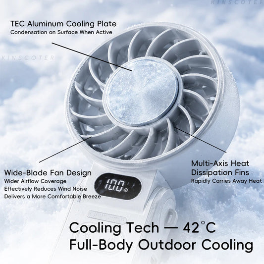 Kinscoter New Cooling Handheld Fan 3600mAh Foldable Portable Fan 100-Level Free Control High Speed Mini Personal Fan With Lanyar