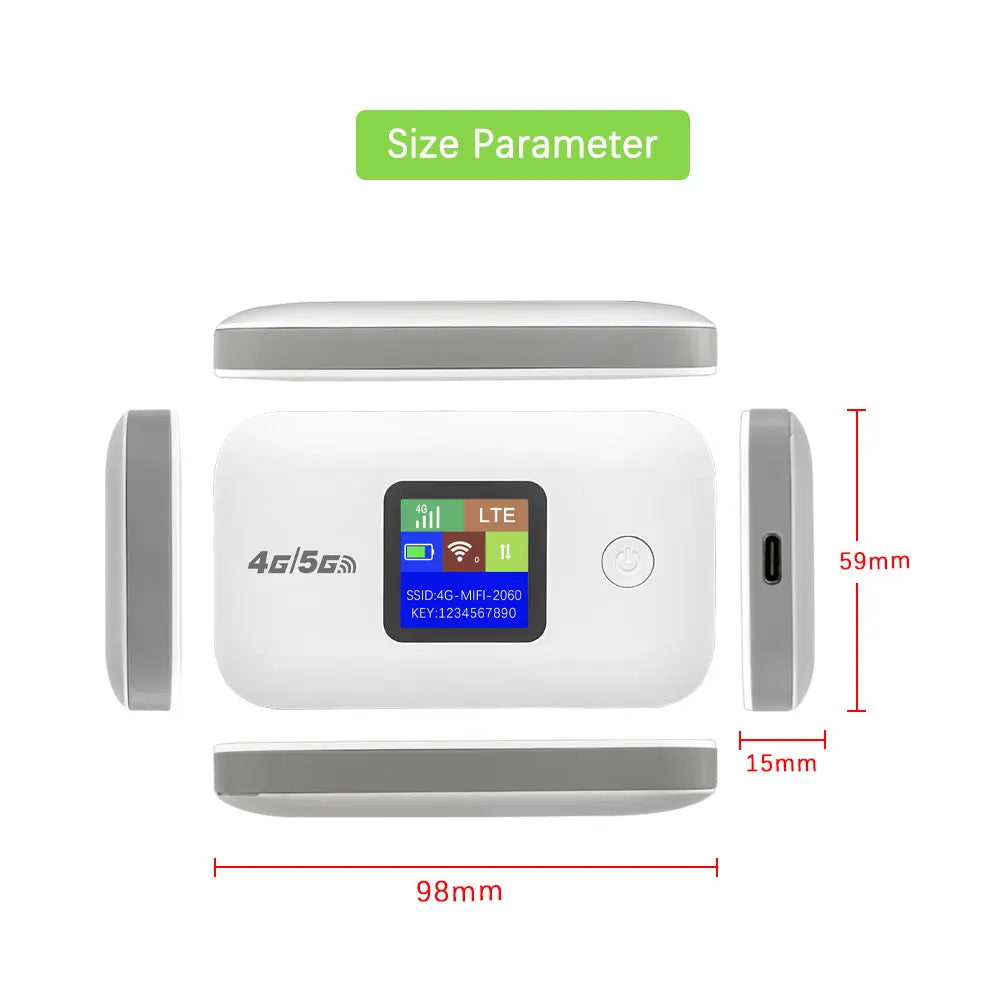 Travel WiFi Hotspot 4G 5G SIM Slot 300Mbps LED Display Supports 10 Devices For Outdoor RV