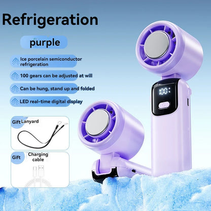 JPNPL Hanging Ice Pack Handheld High-speed Fan Folding 100 Speed Infinitely Adjustable Fan Portable For Outdoor Neck