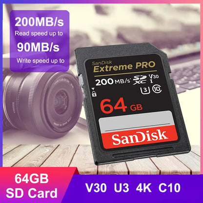 SanDisk Memory Card Extreme SD Card 4K UHD 32GB SDHC 64GB 128GB 256GB SDXC C10 U3 V30 up to 180M/s For 1080p 3D Full HD Camera