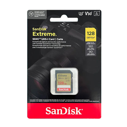 SanDisk Memory Card Extreme SD Card 4K UHD 32GB SDHC 64GB 128GB 256GB SDXC C10 U3 V30 up to 180M/s For 1080p 3D Full HD Camera