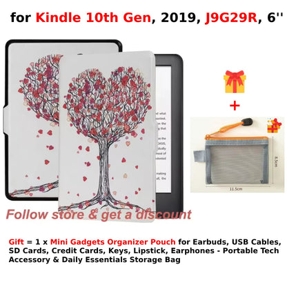 For Kindle 10th Generation Case + Mini Gadgets Organizer Pouch 6'' J9G29R 2019 Leather Cover Auto Wake/Sleep Kindle Skin Funda