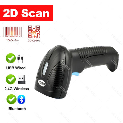 1D/2D Wired QR Code Reader or Wireless Bluetooth Handheld Barcode Scanner Portable Bar Scanner 2d Reader for PDF417 Data Matrix