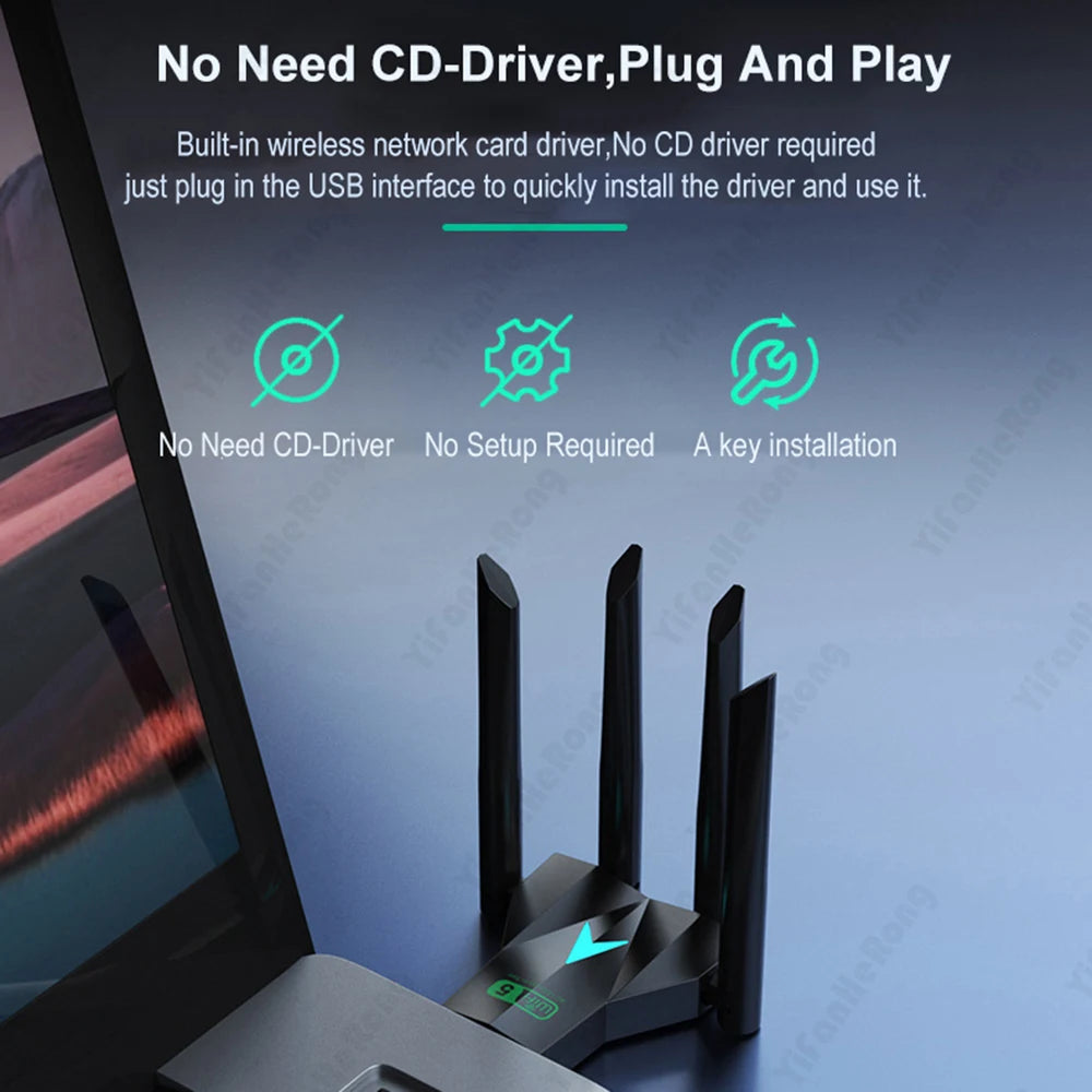 Dual Band 1300Mbps / 600M WiFi USB Adapter 2.4G/5Ghz Wi-Fi Dongle 802.11AC 4-Antenna Wireless Receiver For PC/Laptop Driver Free