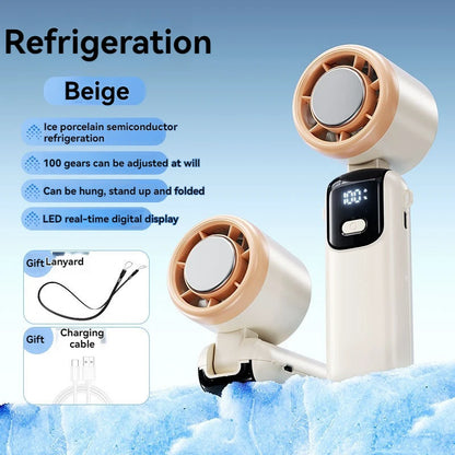 JPNPL Hanging Ice Pack Handheld High-speed Fan Folding 100 Speed Infinitely Adjustable Fan Portable For Outdoor Neck