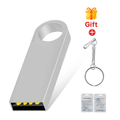 Metal USB 2.0 Flash Drive Pendrive 16GB 32GB 64GB High Speed Memory Stick U Disk 128GB Key Ring Gift 8GB