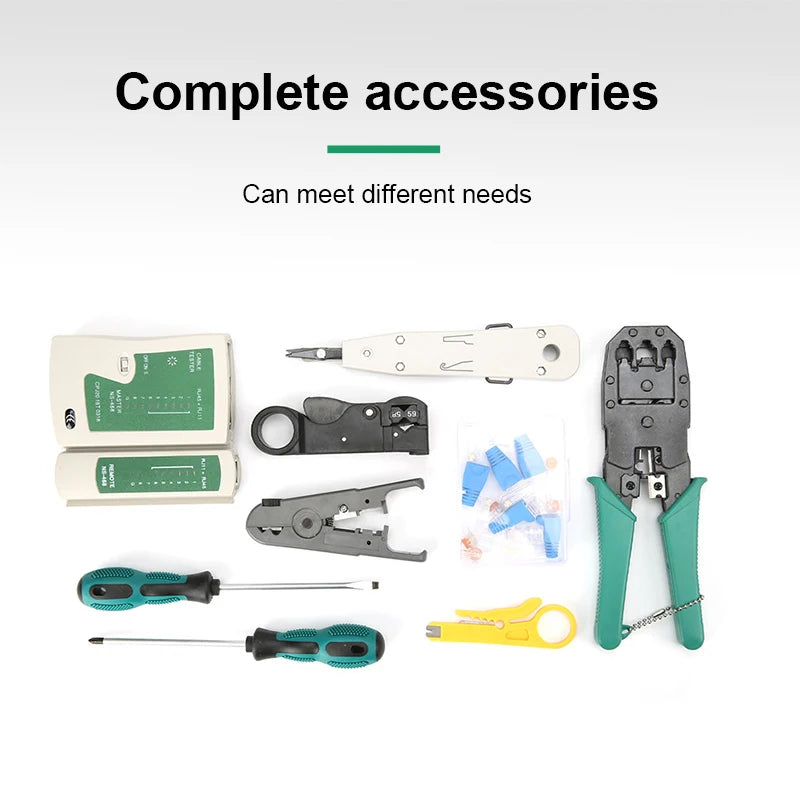 OMAY Rj45 TestER 14pcs/Set  RJ11 RJ12 internet crimping Portable LAN Network Repair Tool Kit Utp Cable Tester AND Plier   PC