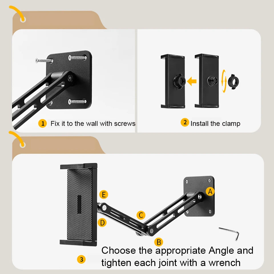 Adjustable Tablet Wall Mount Phone Stand Long Arm 360 Degree Rotatable Cantilever Desk Bed Holder for 4.7-12.9 inch Support iPad