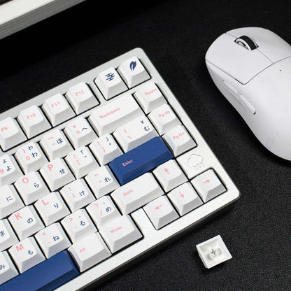 Minimalist White Blue Japanese PBT Keycaps Cherry Profile Dye-Sublimated Keycap Set for Mx Cherry Switch Mechanical Keyboard Kit