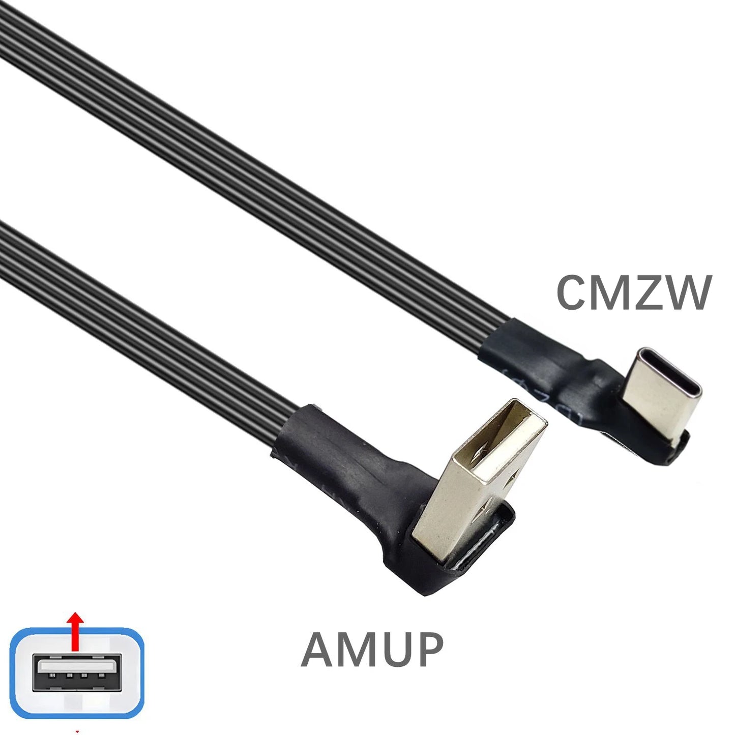 2M 3M USB-C Type C Male straighten/UP Down Angled 90 Degree to USB 2.0 Male Data Cable USB Type-c Flat Cable 0.1m/0.2m/0.5m/1m