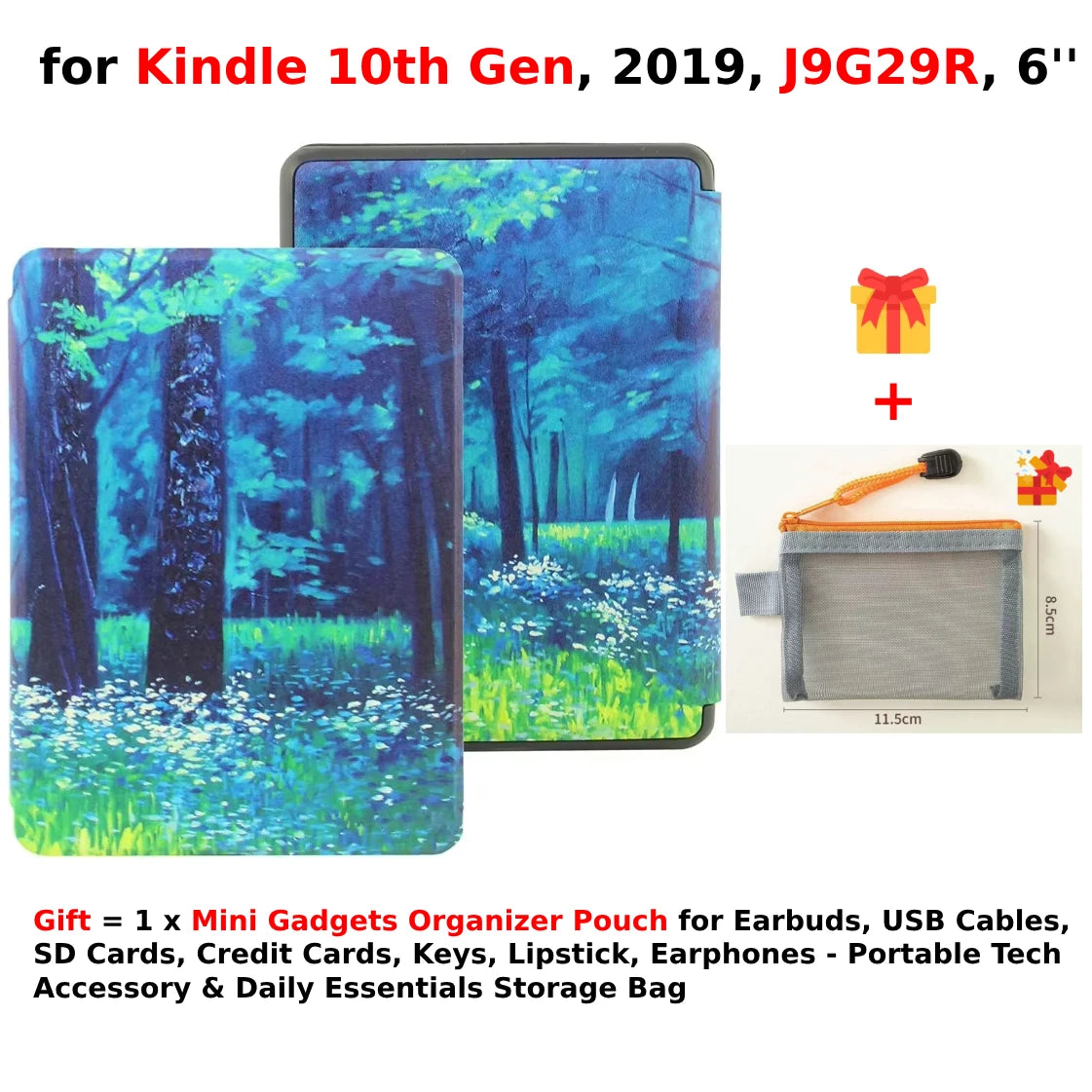 For Kindle 10th Generation Case + Mini Gadgets Organizer Pouch 6'' J9G29R 2019 Leather Cover Auto Wake/Sleep Kindle Skin Funda