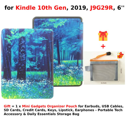 For Kindle 10th Generation Case + Mini Gadgets Organizer Pouch 6'' J9G29R 2019 Leather Cover Auto Wake/Sleep Kindle Skin Funda