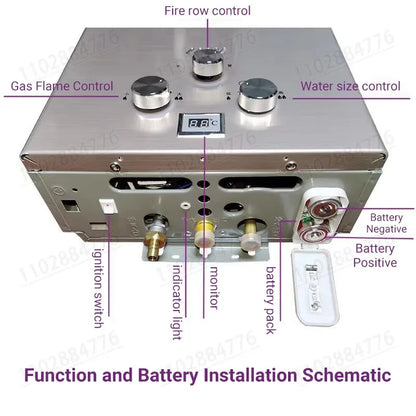 DIVEDEER 8L/12L/16L/18L Domestic Portable Vertical Water HeaterWall Mounted LPG Water HeaterDigital DisplayFast Heating
