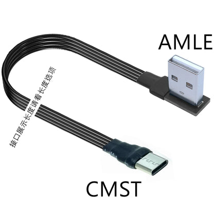 2M 3M USB-C Type C Male straighten/UP Down Angled 90 Degree to USB 2.0 Male Data Cable USB Type-c Flat Cable 0.1m/0.2m/0.5m/1m