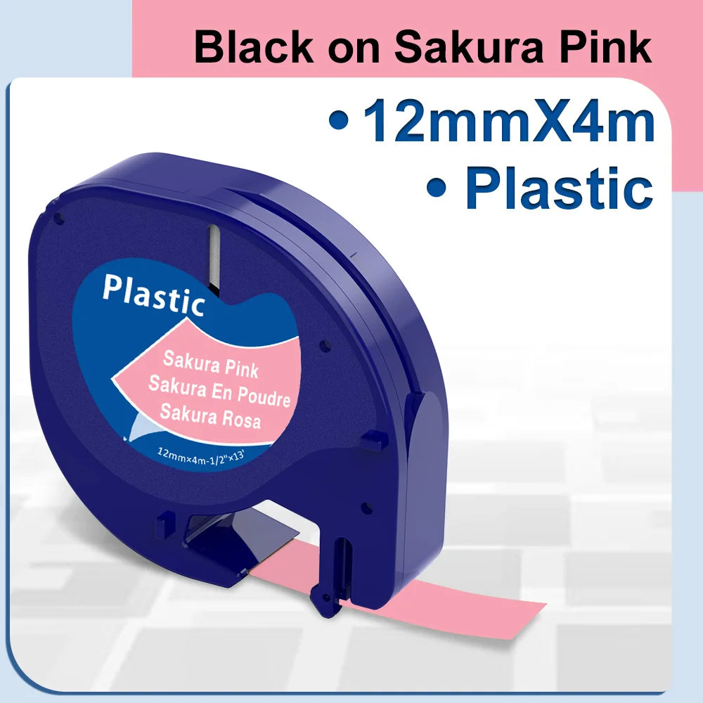 91200 91331 Compatible for Dymo Letra Tag Plastic Tape 12mm*4m Black on White LT 91331 12267 LT 91201 12267 for LT-100H LT-100