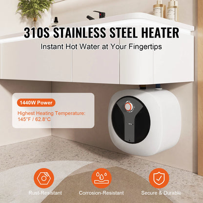 SucceBuy Electric Mini-Tank Water Heater 1440W Hot Water Boiler Storage for Kichen Bathroom Restaurant Shelf Wall Floor Mounted