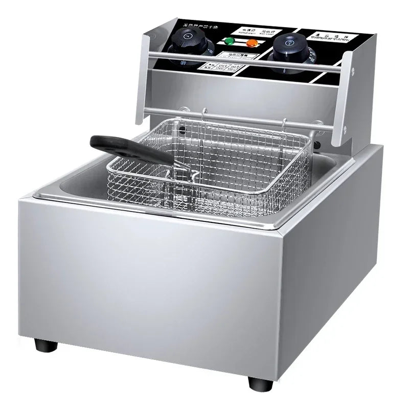 220V Fried Pan Commercial Electric Fryer Large Capacity Thickened French Fries Deep-fried Dough Sticks Single Double Cylinder