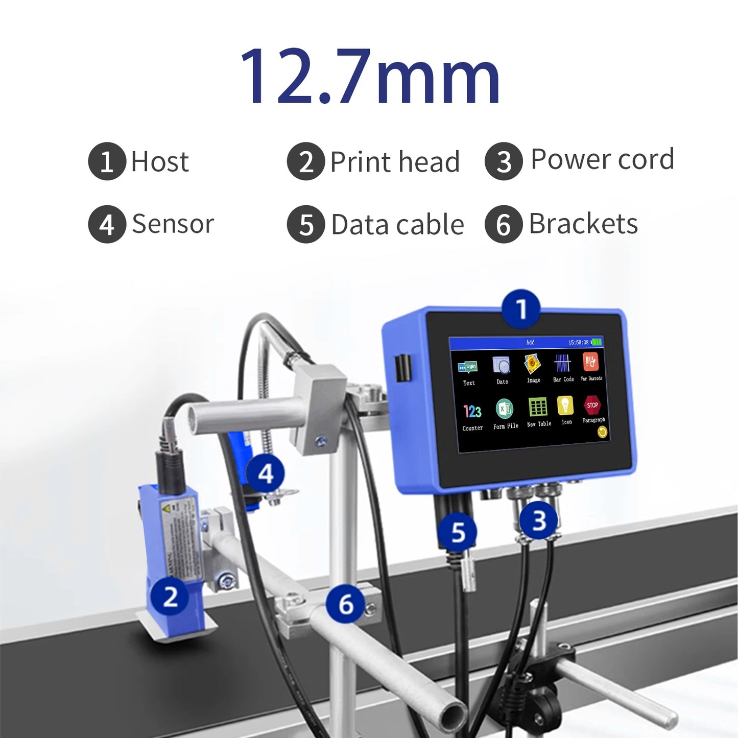 DCODE 130PLUS Industrial Online Inkjet Printer 12.7/25.4mm Nozzle with Plastic Shell QR Barcode Batch Number Logo Date Printer