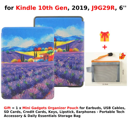 For Kindle 10th Generation Case + Mini Gadgets Organizer Pouch 6'' J9G29R 2019 Leather Cover Auto Wake/Sleep Kindle Skin Funda