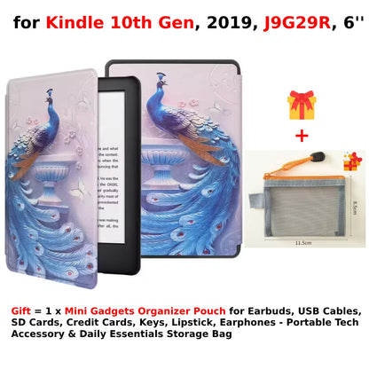 For Kindle 10th Generation Case + Mini Gadgets Organizer Pouch 6'' J9G29R 2019 Leather Cover Auto Wake/Sleep Kindle Skin Funda