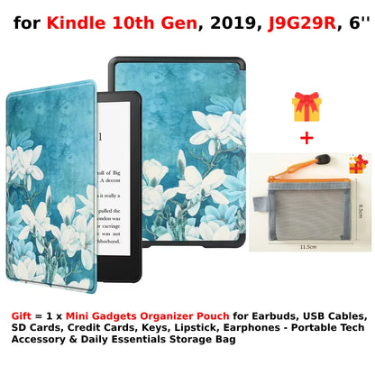 For Kindle 10th Generation Case + Mini Gadgets Organizer Pouch 6'' J9G29R 2019 Leather Cover Auto Wake/Sleep Kindle Skin Funda