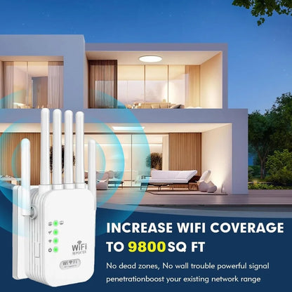 WiFi Extender 6Antennas Strong Signal, 1200Mbps Dual Band 2.4G-5G Wifi Booster, for AI Connectivity,VR Areas Signal Booster