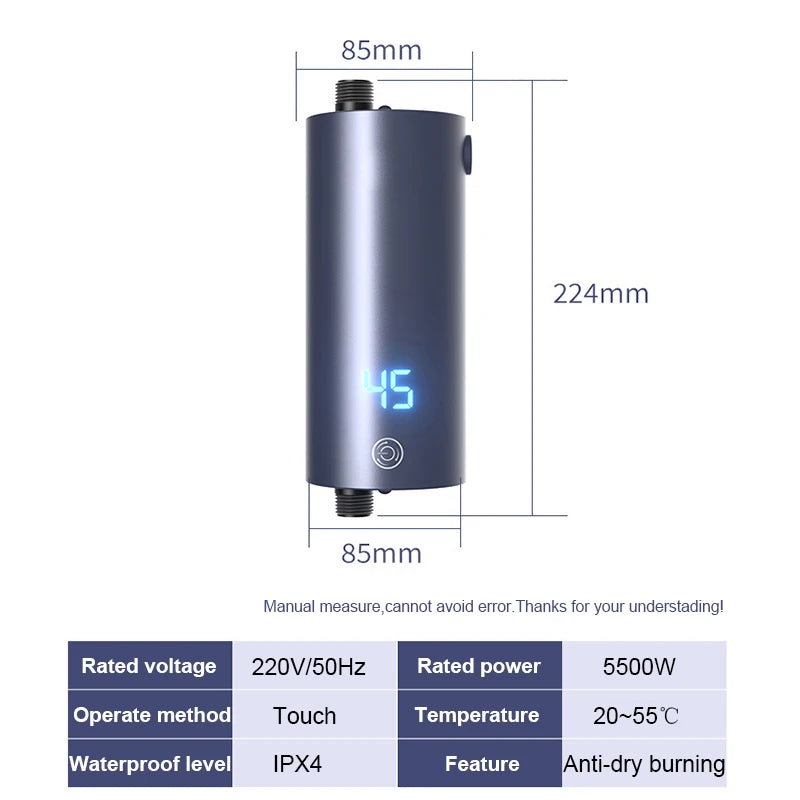 3500/5500W Electric Instant Tankless Heating Hot Water Heater Kitchen Bathroom 3 Second Instantaneous Watering Faucet Shower Tap