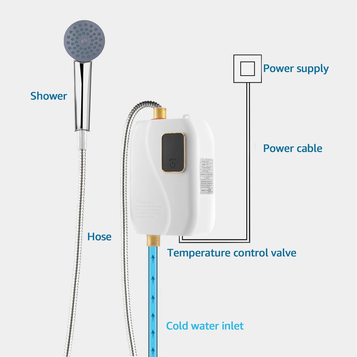 Electric Tankless Water Heater Instant Hot Shower Kitchen Heater 110V 3000W US