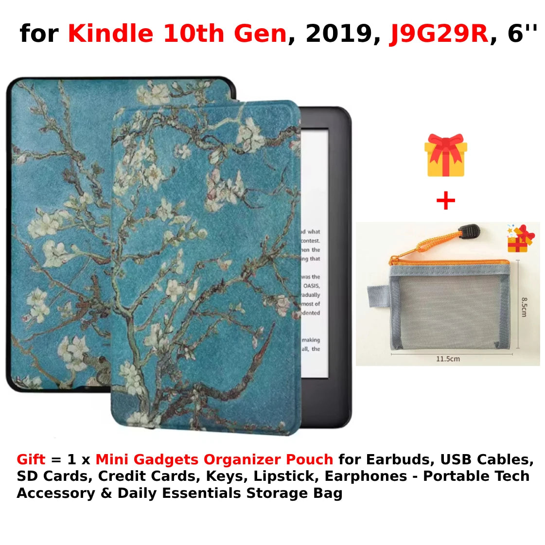 For Kindle 10th Generation Case + Mini Gadgets Organizer Pouch 6'' J9G29R 2019 Leather Cover Auto Wake/Sleep Kindle Skin Funda