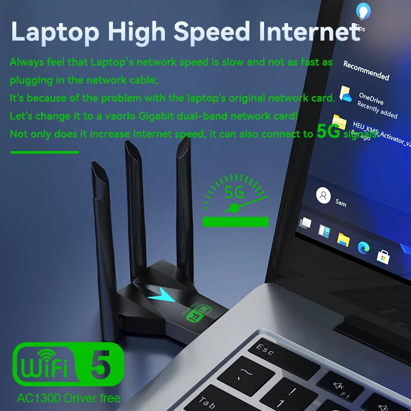 Dual Band 1300Mbps WiFi USB Adapter 2.4G/5Ghz Wi-Fi Dongle USB3.0 802.11AC 4-Antenna Wireless Receiver For PC/Laptop Driver Free