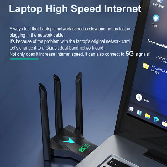 Dual Band 1300Mbps / 600M WiFi USB Adapter 2.4G/5Ghz Wi-Fi Dongle 802.11AC 4-Antenna Wireless Receiver For PC/Laptop Driver Free
