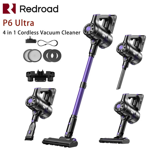 Redroad P6 Ultra 30kPa Cordless Vacuum Cleaner 55mins Runtime Handheld Upright 4in1 Wall-Mounted 3 Nozzles for Home Family Car