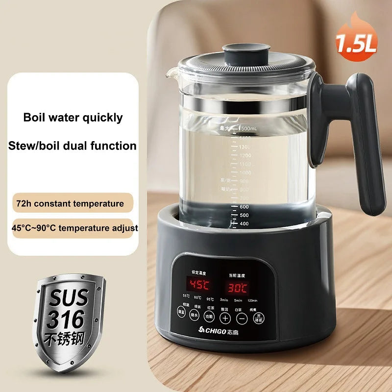 220V Health Kettle Temperature Control Pu'er Steam Teapot Baby 72h Constant Temperature Glass Milk Pot 1.5L Electric Kettle
